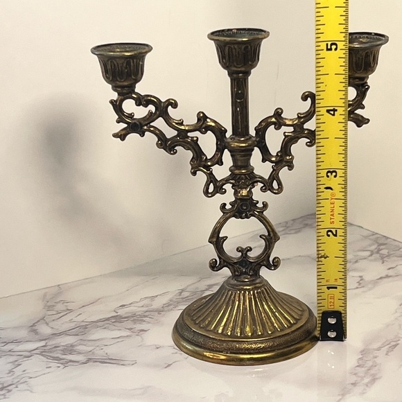 Vintage Mini Metal Candelabra - Art Nouveau Gold-Tone Taper Candle Holders Italy - Picture 5 of 8